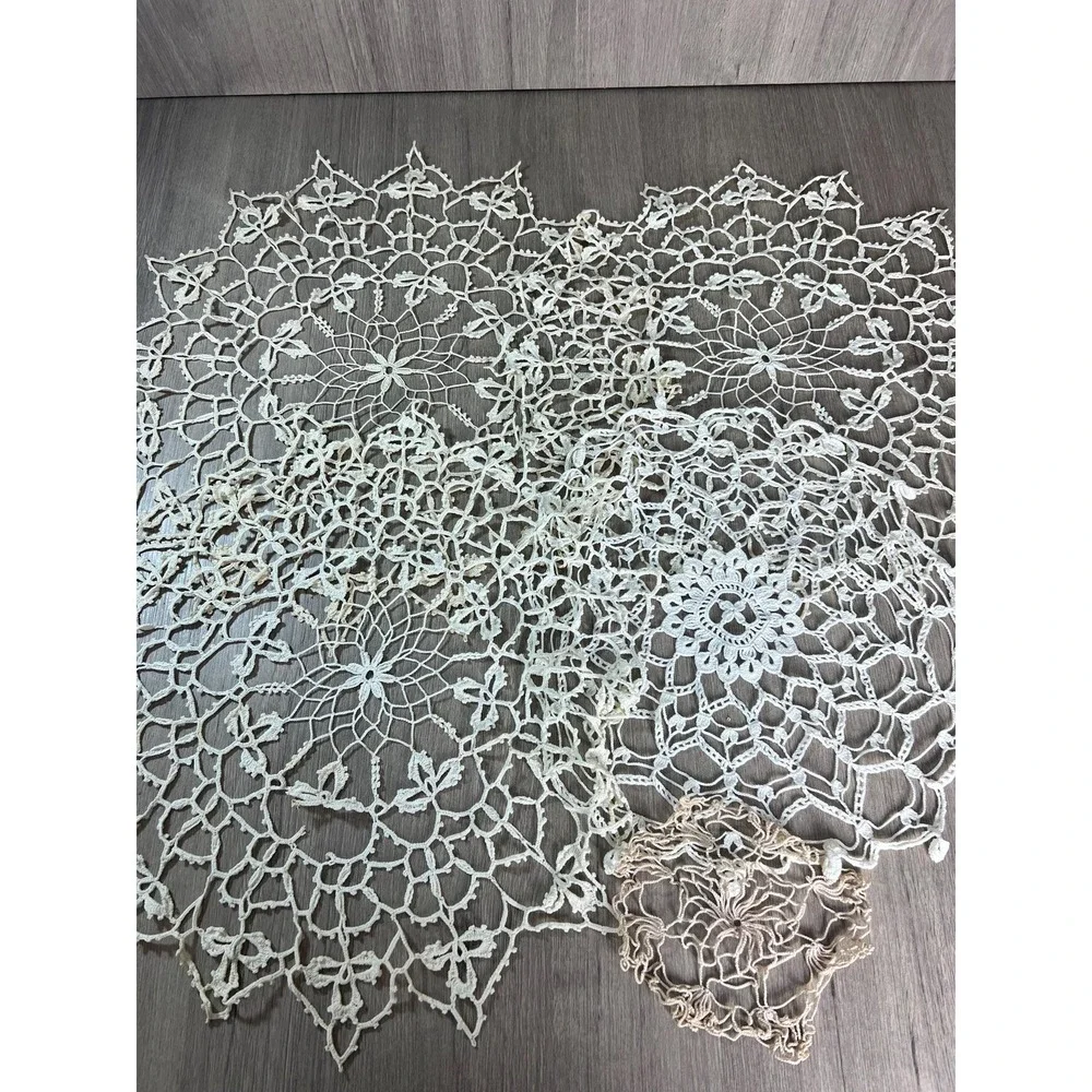 Lot of 5 delicate crochet lace doilies unstarched off white Vintage